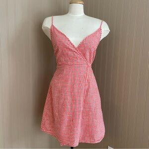 Aerie Gingham Wrap Dress 100% Cotton in Red & White Women’s Size Small